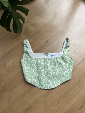 Princess Polly Green Floral Square-Neck Crop Top
